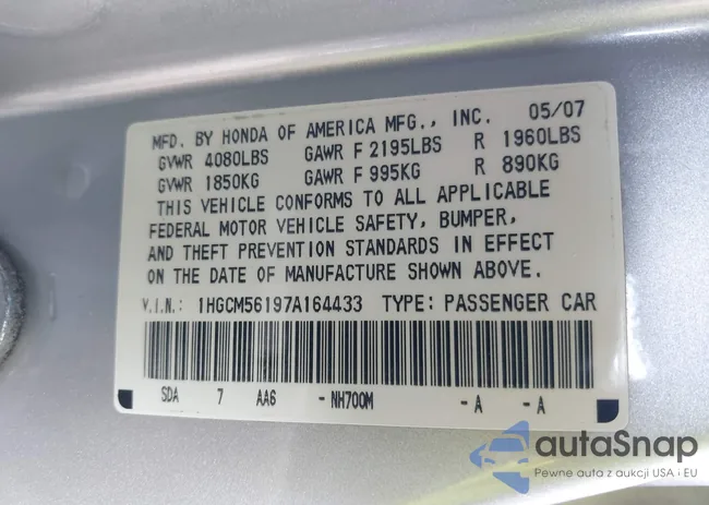 1HGCM56197A164433: 42783020