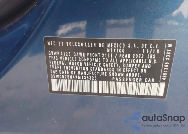 3VWC57BU4KM138323: 42783400