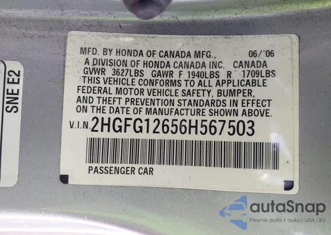 2HGFG12656H567503: 42784457