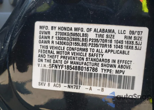 5FNYF18548B016786: 42783637