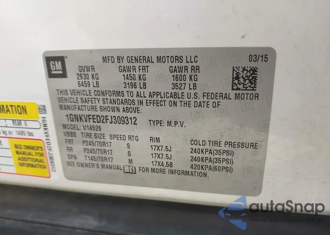 1GNKVFED2FJ309312: 42783873