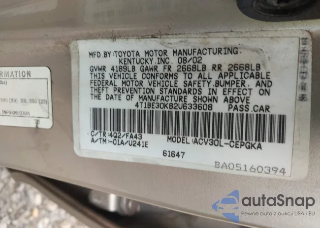 4T1BE30K82U633608: 42785231