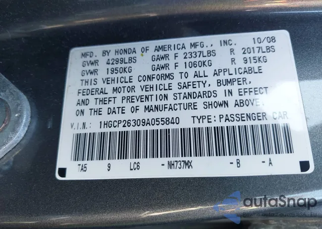 1HGCP26309A055840: 42786114