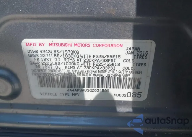 JA4AP3AU3GZ024599: 42786202