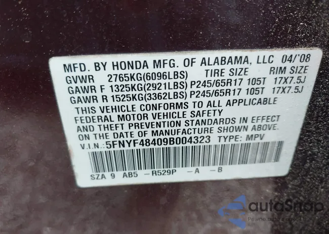 5FNYF48409B004323: 42786361