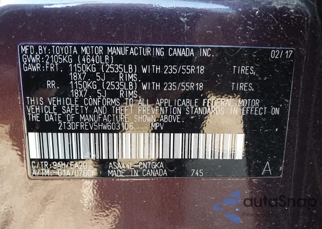 2T3DFREV5HW603106: 42786454