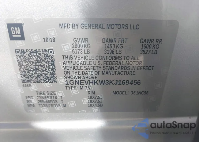 1GNEVHKW3KJ169456: 42785703