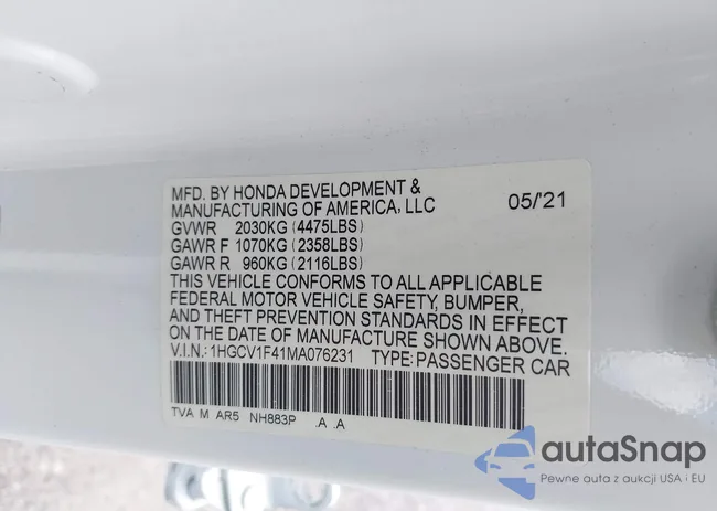 1HGCV1F41MA076231: 42785883