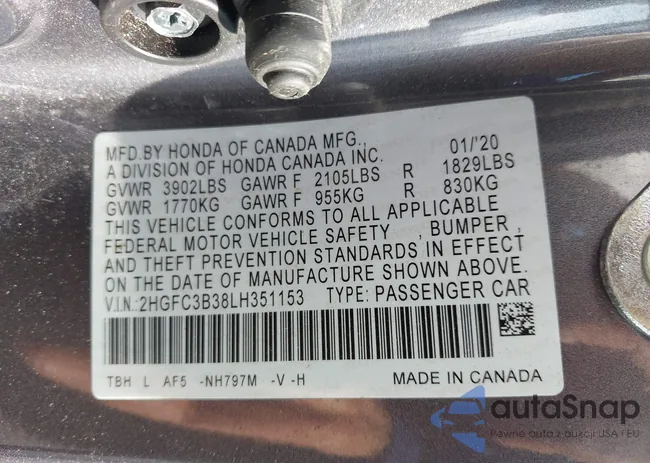 2HGFC3B38LH351153: 42787092