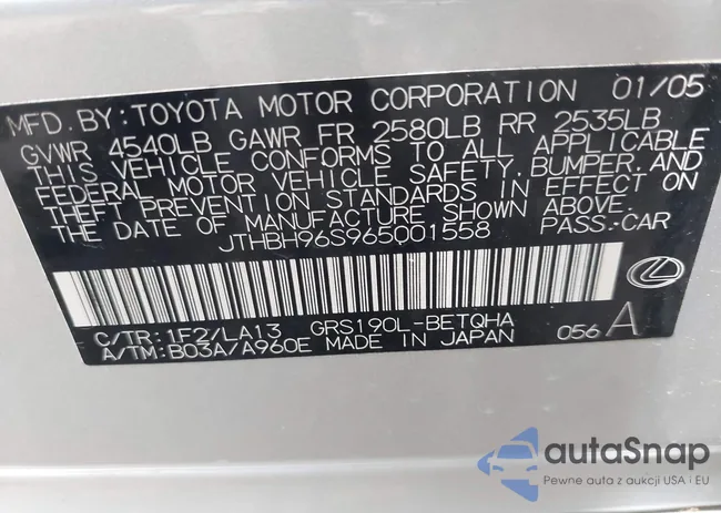 JTHBH96S965001558: 42787181