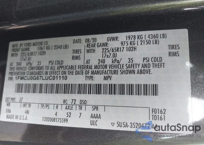 1FMCU0G67LUC01110: 42787413