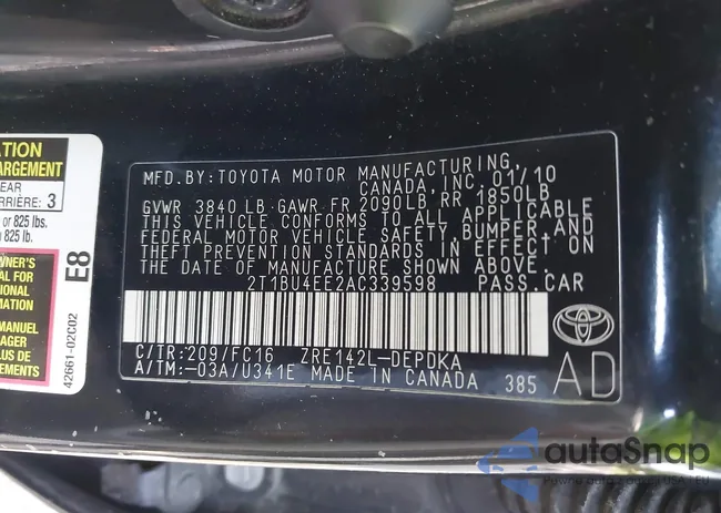 2T1BU4EE2AC339598: 42786813