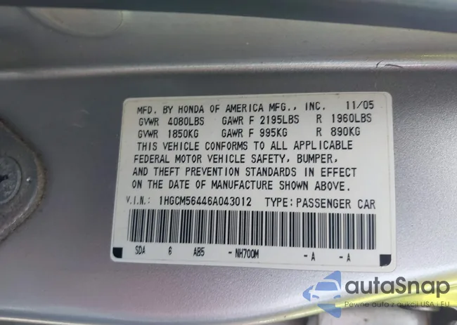 1HGCM56446A043012: 42788214