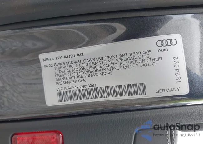 WAUEAAF42NN013083: 42788236