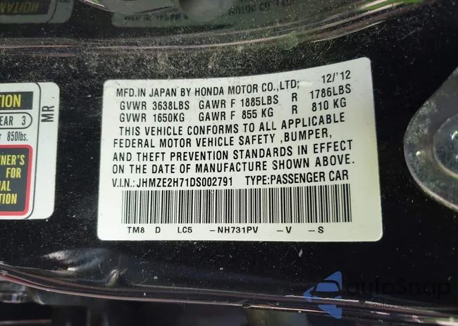 JHMZE2H71DS002791: 42788273