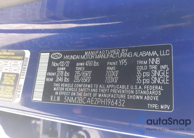 5NMJBCAE2PH196432: 42787610