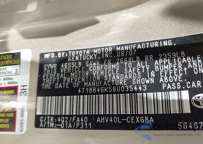 4T1BB46K58U035443: 42787621