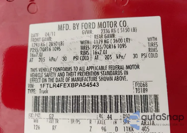 1FTLR4FEXBPA54543: 42787643