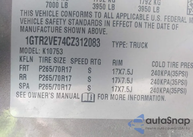 1GTR2VE74CZ312083: 42787747