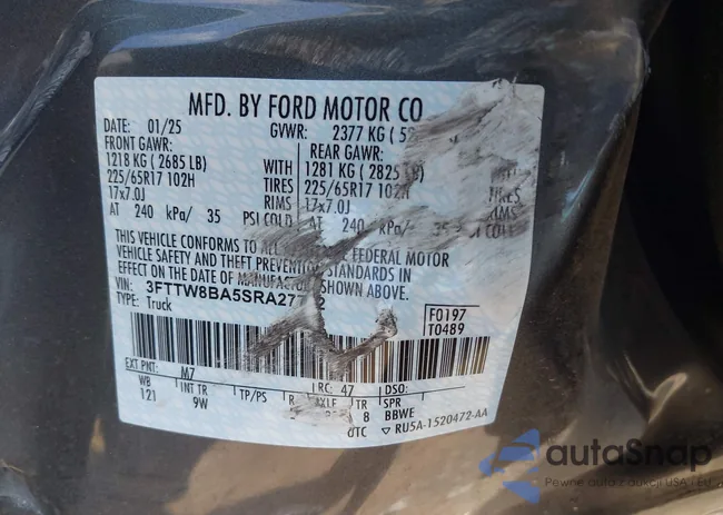 3FTTW8BA5SRA27732: 42787901