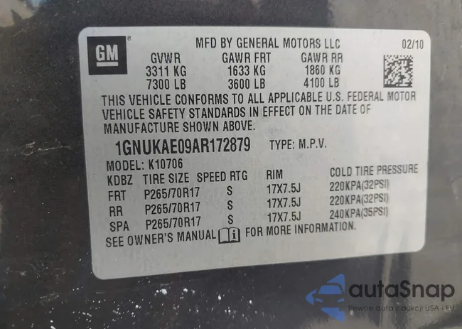 1GNUKAE09AR172879: 42789073