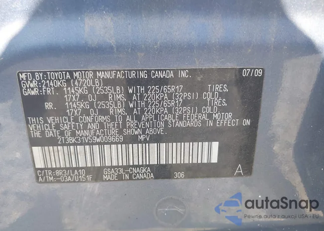 2T3BK31V59W009669: 42789277