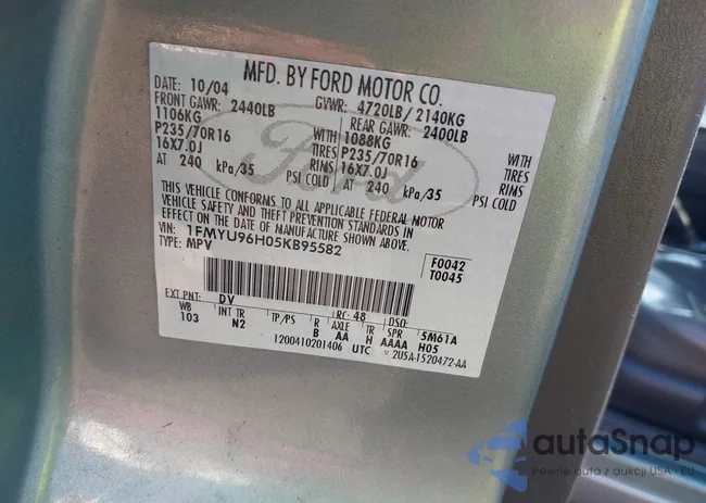 1FMYU96H05KB95582: 42788724