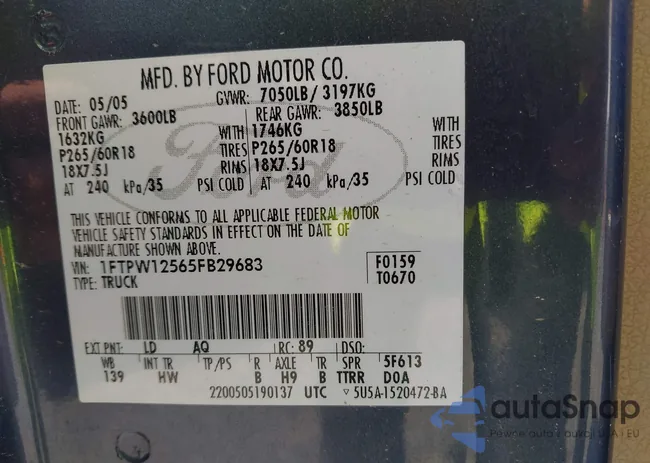 1FTPW12565FB29683: 42790045