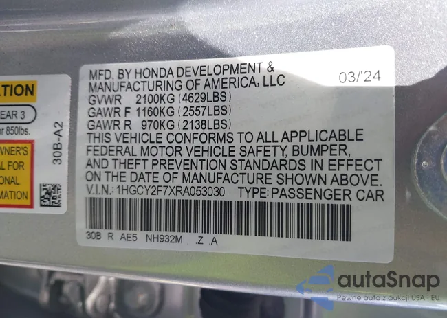 1HGCY2F7XRA053030: 42790144