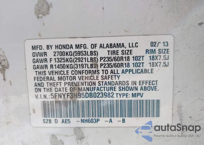 5FNYF3H95DB023982: 42790219