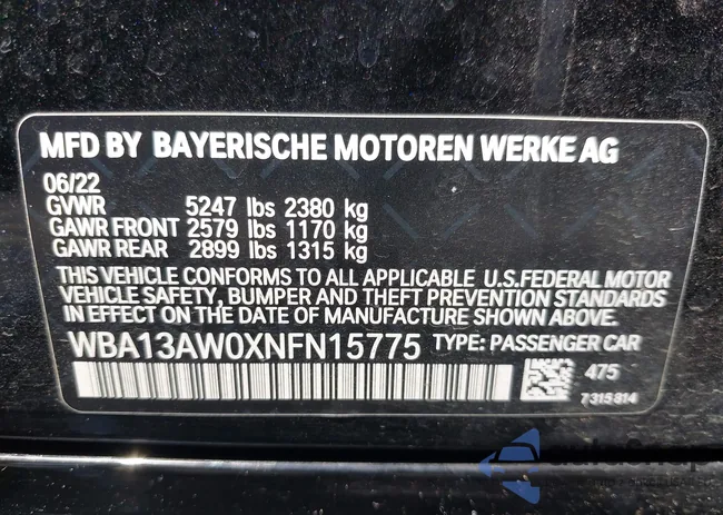 WBA13AW0XNFN15775: 42790286