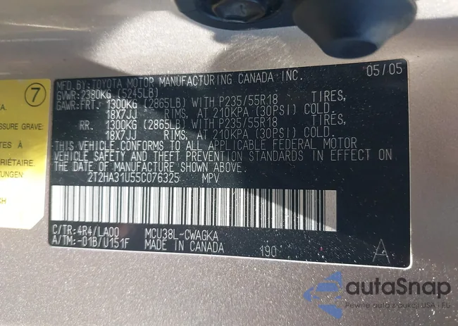 2T2HA31U55C076325: 42790495