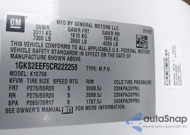 1GKS2EEF5CR222258: 42789634