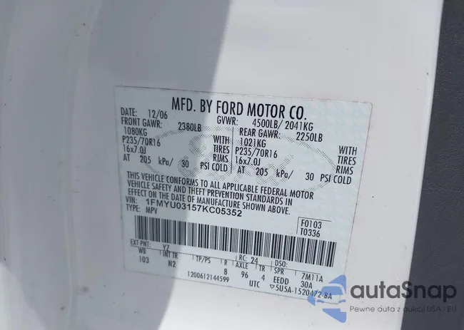 1FMYU03157KC05352: 42789822