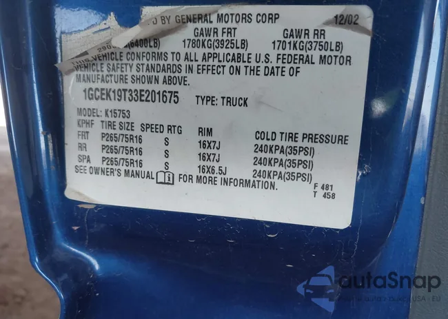 1GCEK19T33E201675: 42789917