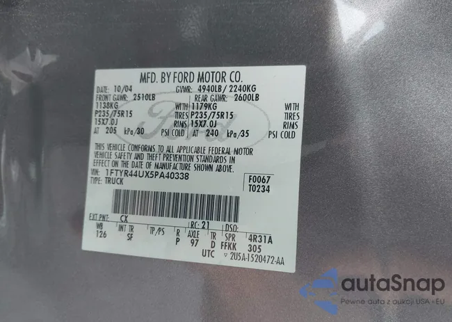 1FTYR44UX5PA40338: 42791402