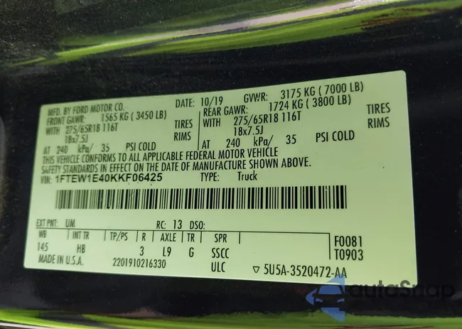 1FTEW1E40KKF06425: 42791452