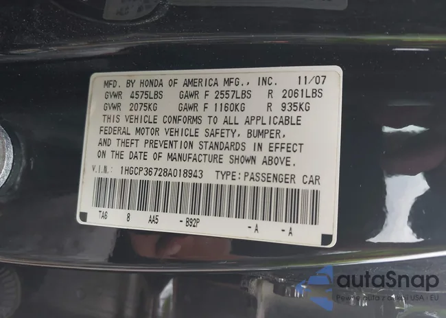 1HGCP36728A018943: 42790856