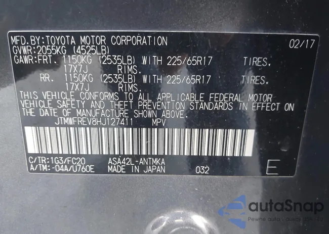 JTMWFREV8HJ127411: 42791657