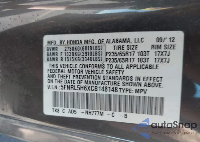 5FNRL5H6XCB148148: 42791668