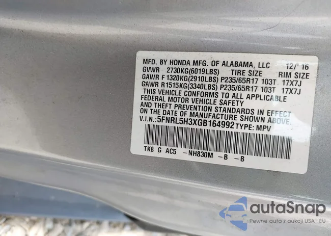 5FNRL5H3XGB164992: 42791738