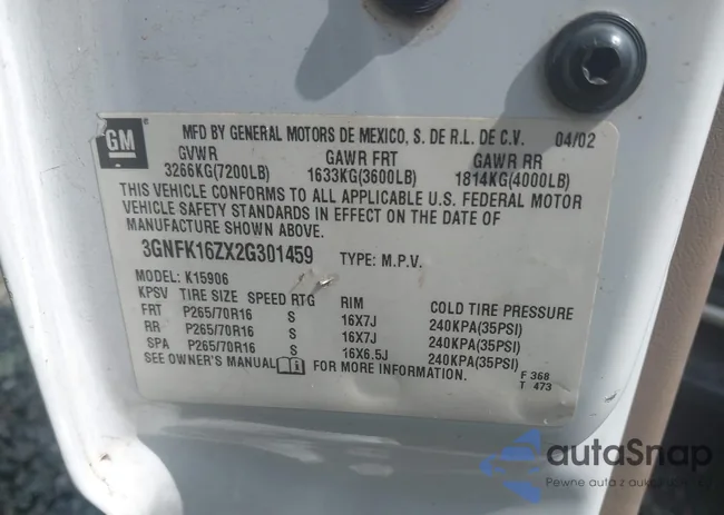 3GNFK16ZX2G301459: 42793092