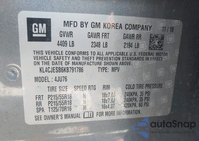 KL4CJESB6KB791786: 42793142