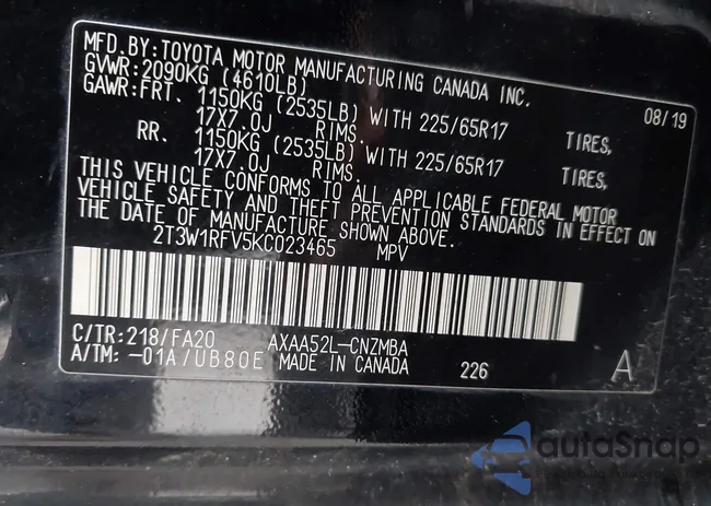 2T3W1RFV5KC023465: 42792737