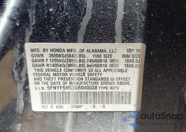 5FNYF6H53GB040038: 42792817