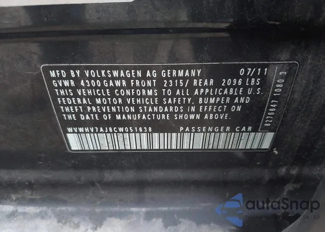 WVWHV7AJ8CW051638: 42792971