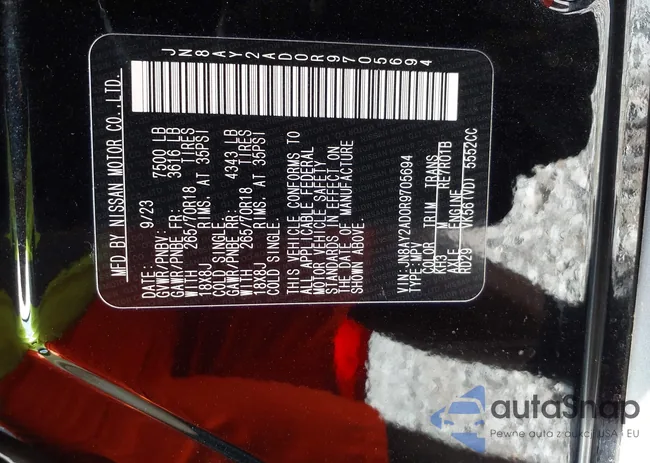 JN8AY2AD0R9705694: 42794237