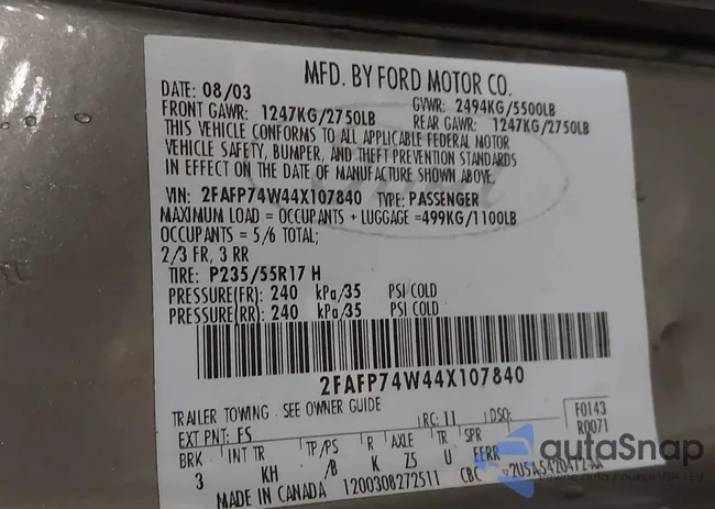 2FAFP74W44X107840: 42794276