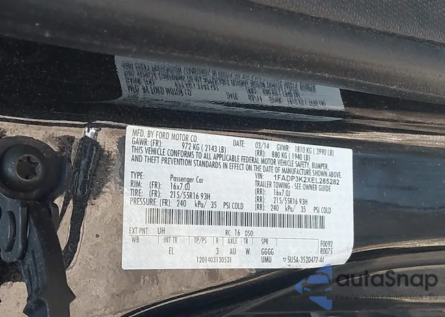 1FADP3K2XEL285282: 42794531