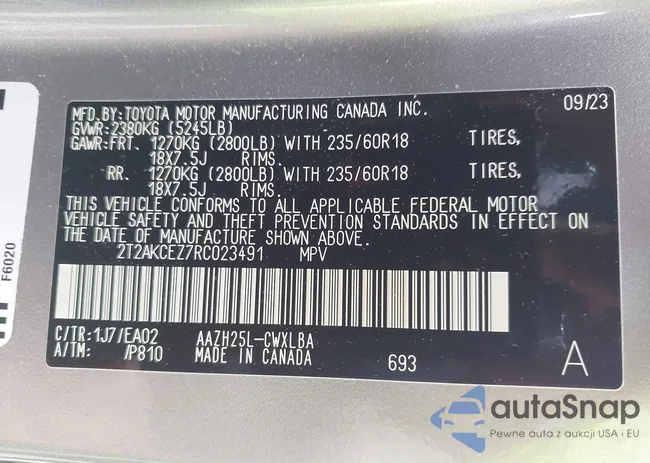 2T2AKCEZ7RC023491: 42793602